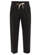 Matchesfashion.com Ami - Drawstring-waist Pleated Cotton-twill Trousers - Mens - Black