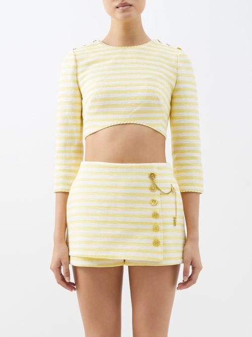 Zimmermann - High Tide Striped Cotton-blend Cropped Top - Womens - Yellow Stripe
