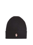 Matchesfashion.com Moncler Grenoble - Logo-patch Ribbed Wool Beanie Hat - Mens - Black