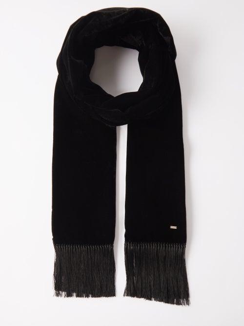 Saint Laurent - Fringed Velvet Scarf - Womens - Black