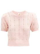 Matchesfashion.com Joostricot - Beaded Cable-knit Cotton-blend Sweater - Womens - Pink