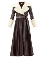 Matchesfashion.com A.w.a.k.e. Mode - Pleated Faux-fur And Cotton-blend Pvc Wrap Coat - Womens - Brown
