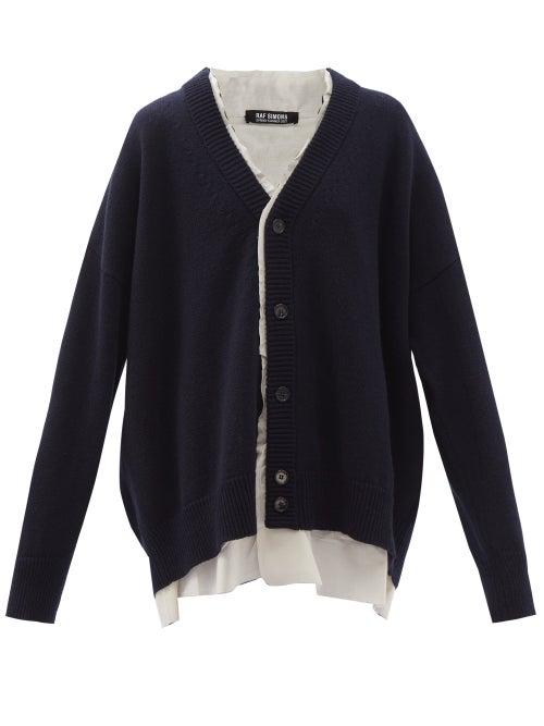 Ladies Rtw Raf Simons - Raw-edge Trim Wool Cardigan - Womens - Navy
