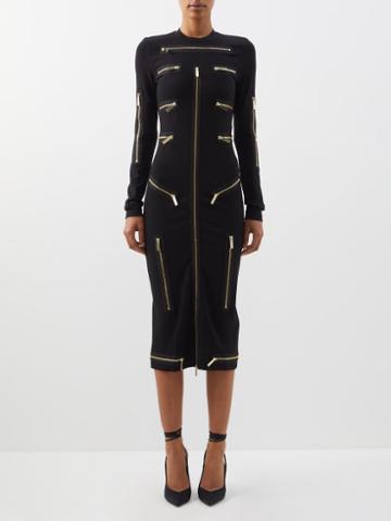 Christopher Kane - Zip-embellished Jersey Midi Dress - Womens - Black