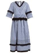 Matchesfashion.com Molly Goddard - Frank Cross Stitched Gingham Cotton Midi Dress - Womens - Navy