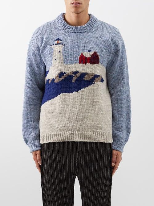 Bode - Highland Lighthouse-intarsia Wool Sweater - Mens - Multi