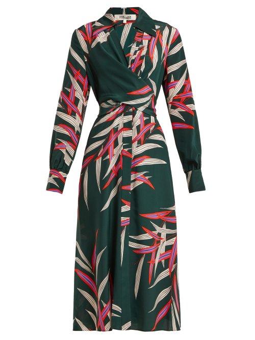 Matchesfashion.com Diane Von Furstenberg - Von Quincy Hunter Print Silk Dress - Womens - Green Print