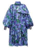 Matchesfashion.com Richard Quinn - Balloon Sleeve Floral Print Georgette Dress - Womens - Blue Multi