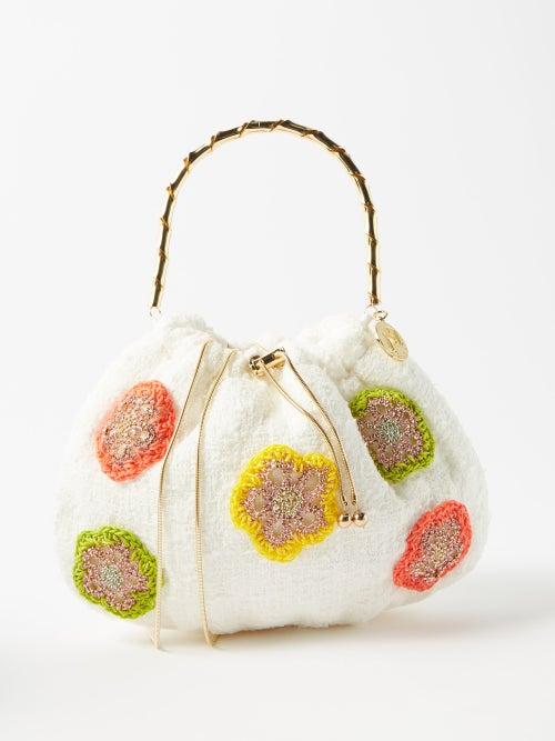 Rosantica - Fatale Drawstring Boucl Handbag - Womens - White Multi