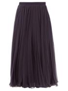 Matchesfashion.com Valentino - Pleated Silk-chiffon Midi Skirt - Womens - Navy