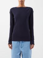 Raey - Kissing-edge Cotton Long-sleeved T-shirt - Womens - Navy