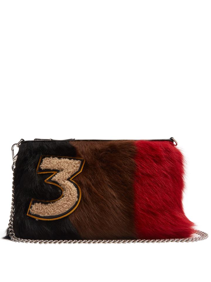 Miu Miu Tri-colour Smooth Shearling And Leather Pouch