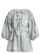 Matchesfashion.com Innika Choo - Smocked Embroidered Linen Dress - Womens - Grey