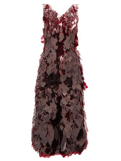 Matchesfashion.com Paco Rabanne - V-neck Sequin-chainmail Midi Dress - Womens - Burgundy