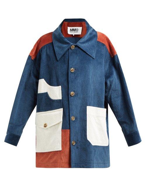 Matchesfashion.com Mm6 Maison Margiela - Cotton Blend Corduroy Coat - Womens - Blue Multi