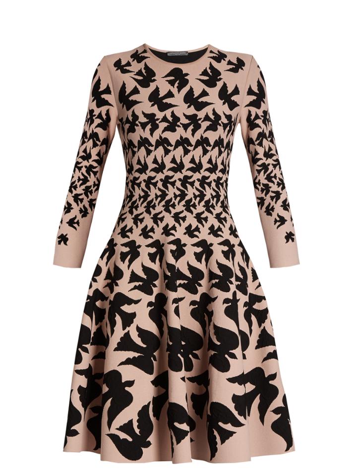 Alexander Mcqueen Doves-intarsia Flared-skirt Dress