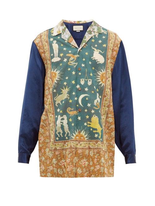 Matchesfashion.com Gucci - Zodiac Print Cotton Shirt - Mens - Blue Multi