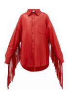 Matchesfashion.com Vetements - Fringed Sleeve Leather Shirt - Womens - Red