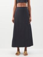 Asceno - Amalfi High-rise Linen A-line Midi Skirt - Womens - Black