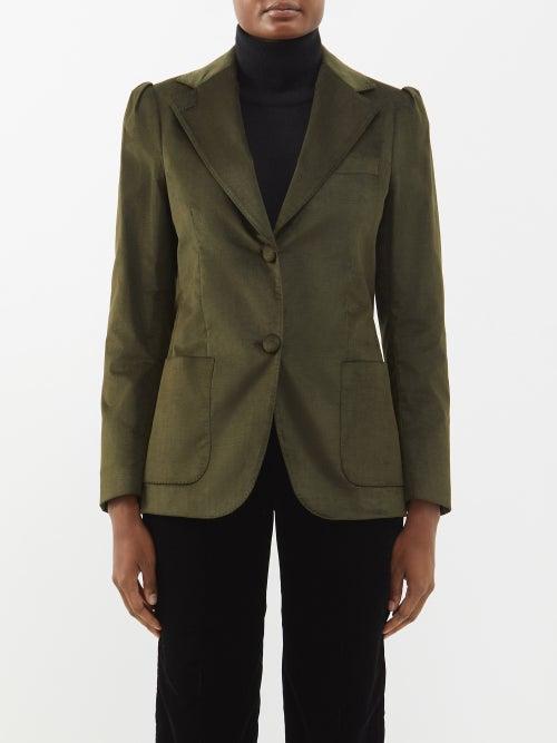 Officine Gnrale - Albane Single-breasted Velvet Jacket - Womens - Dark Olive