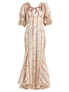 Matchesfashion.com Brock Collection - Olya Floral Print Fishtail Taffeta Gown - Womens - White Multi