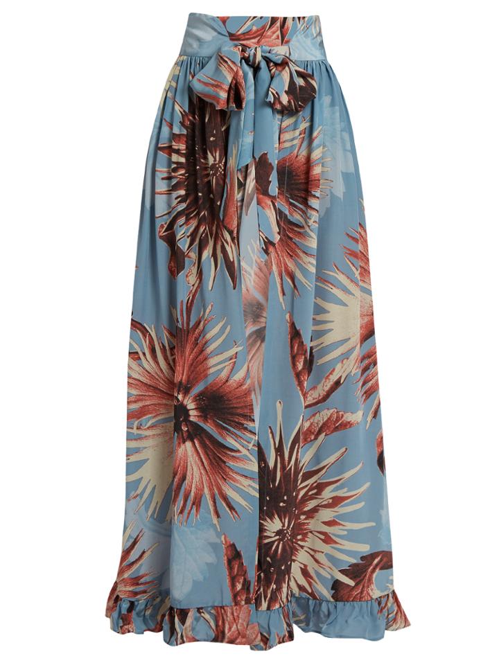 Adriana Degreas Flower-print Silk-crepe Maxi Skirt