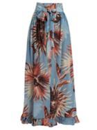 Adriana Degreas Flower-print Silk-crepe Maxi Skirt