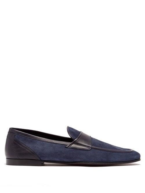 Matchesfashion.com Dolce & Gabbana - Leather-trimmed Suede Loafers - Mens - Navy