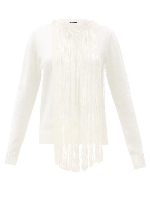 Matchesfashion.com Jil Sander - Fringed-collar Boiled-wool Sweater - Womens - Cream