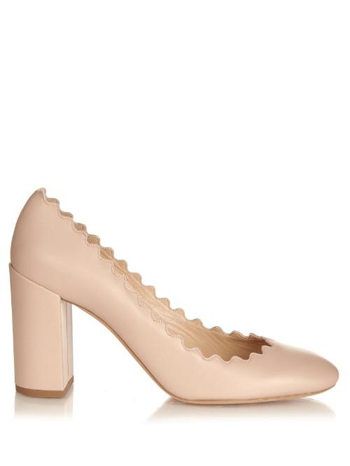 Chloé Lauren Scallop-edged Block-heel Leather Pumps