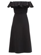 Giambattista Valli - Ruffled Off-the-shoulder Crepe Midi Dress - Womens - Black