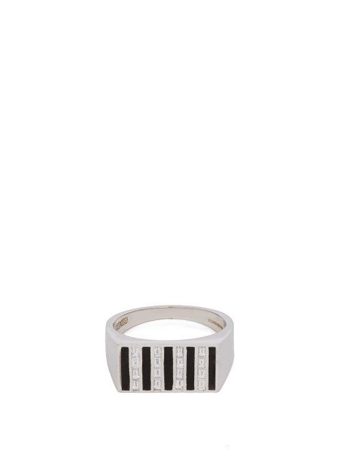 Matchesfashion.com Biales - Diamond And Sterling Silver Block Signet Ring - Mens - Silver Multi