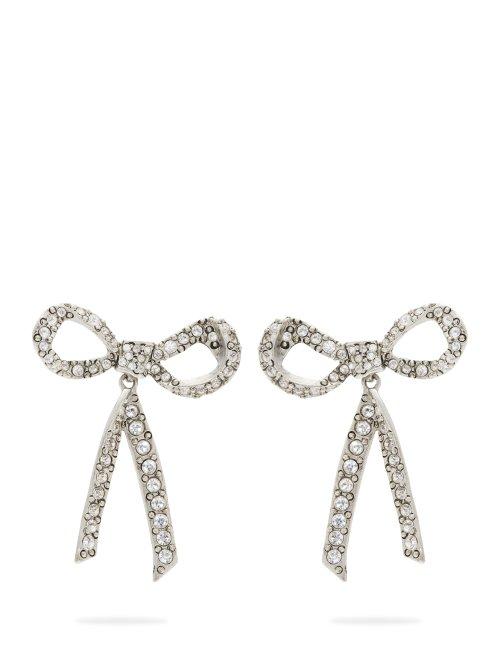 Matchesfashion.com Oscar De La Renta - Runway Pave Embellished Bow Earrings - Womens - Silver