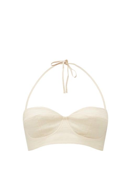 Fe Noel - Halterneck Linen Crop Top - Womens - Ivory