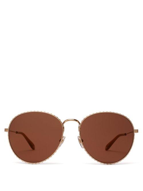 Matchesfashion.com Givenchy - Studded Metal Frame Sunglasses - Womens - Brown Gold