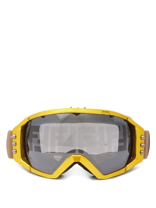 Matchesfashion.com Fendi - Spike-stud And Ff-jacquard Strap Ski Goggles - Womens - Yellow Multi