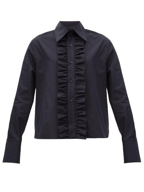 Matchesfashion.com Saint Laurent - Ruffled-placket Poplin Shirt - Womens - Blue