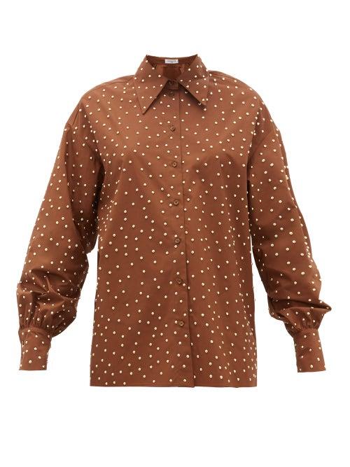 Matchesfashion.com Franoise - Studded Balloon Sleeve Cotton Shirt - Womens - Brown