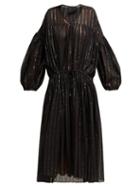Matchesfashion.com Love Binetti - Striped Cotton Midi Dress - Womens - Black Stripe