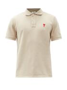 Matchesfashion.com Ami - Logo-embroidered Cotton-piqu Polo Shirt - Mens - Beige