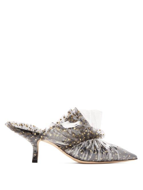Matchesfashion.com Midnight 00 - Antoinette Polka Dot Tulle & Pvc Mules - Womens - Black Gold