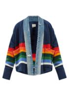 Matchesfashion.com Greg Lauren - Striped Denim And Wool-blend Jacket - Mens - Navy Multi