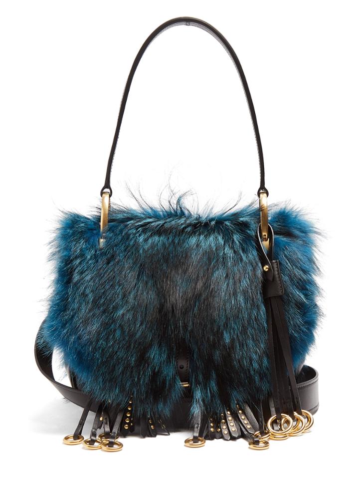 Prada Corsaire Fox-fur And Leather Shoulder Bag