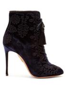 Aquazzura Almaty Embroidered Lace-up Velvet Ankle Boots