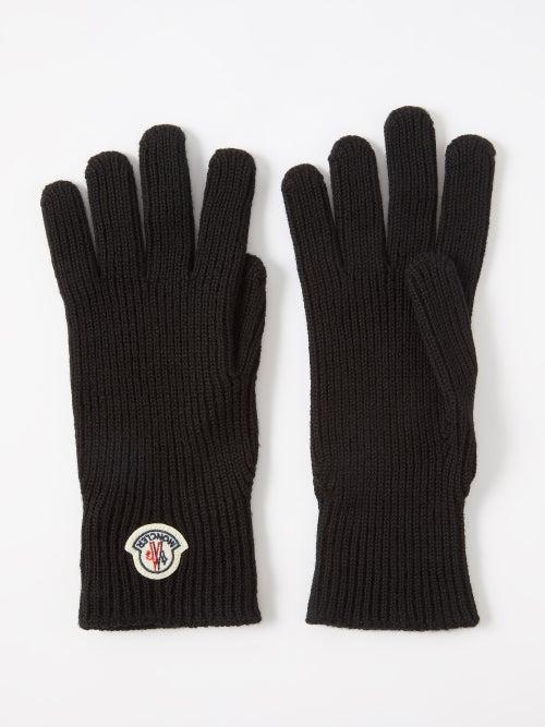 Moncler - Logo-patch Ribbed-knit Wool Gloves - Mens - Black