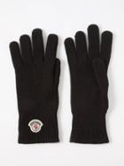 Moncler - Logo-patch Ribbed-knit Wool Gloves - Mens - Black