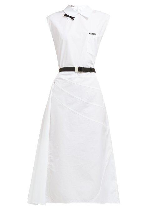 Matchesfashion.com Miu Miu - Belted Cotton Midi Dress - Womens - White
