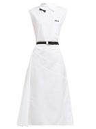 Matchesfashion.com Miu Miu - Belted Cotton Midi Dress - Womens - White