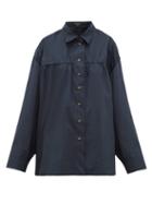Matchesfashion.com White Story - Masquerade Wide-sleeved Cotton-poplin Shirt - Womens - Navy