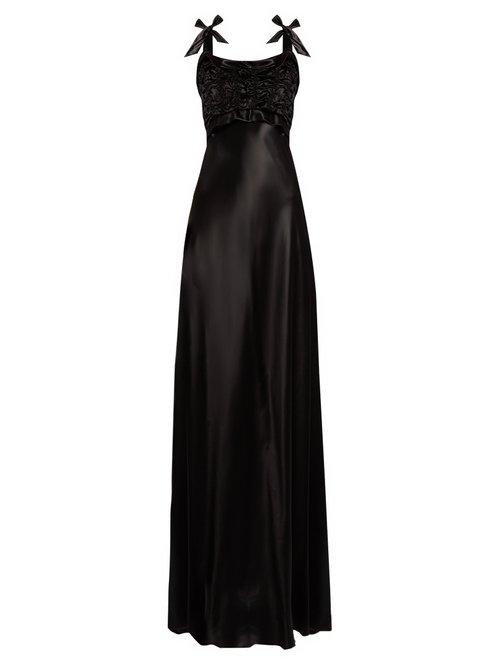 Matchesfashion.com Maison Margiela - Ruched Bodice Satin Gown - Womens - Black